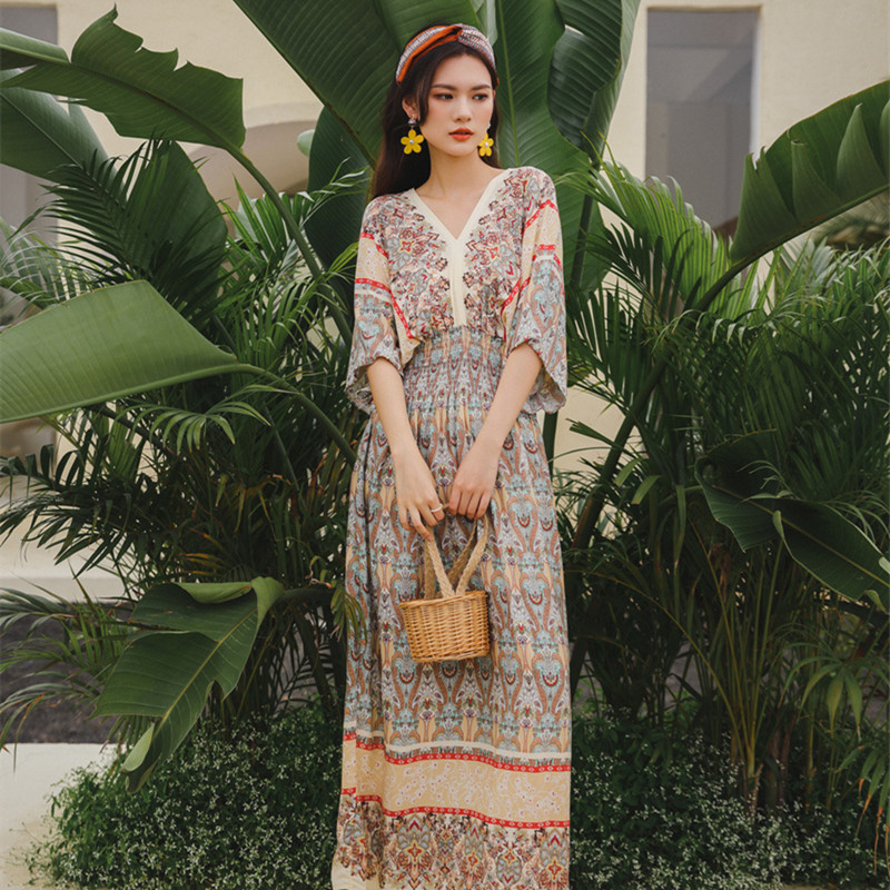 2021 Attractive soft maxi women bohemian dress summer