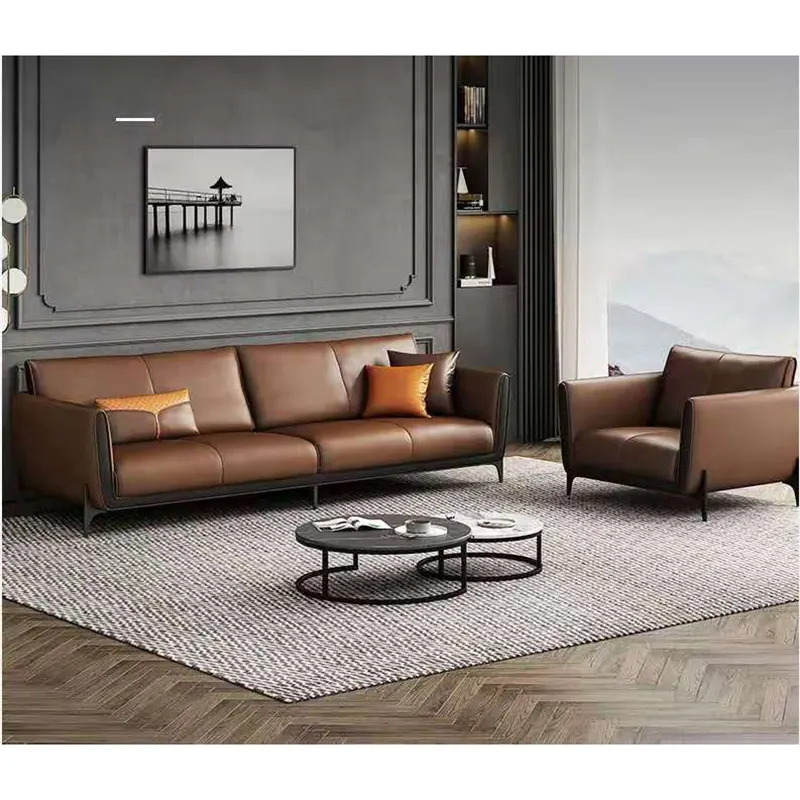 Modern Sectional Living Room Sofa Comfort Including Cushions Lunch Break Office Nordic Style Set High-end Leather Sofa