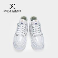 BUCCI BATANI Chaussures décontractées pour hommes en cuir blanc ivoire et tissu Scabal, tige en tissu, à lacets, semelle extérieure en caoutchouc XL SC070-E028
