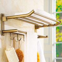 Porte-serviettes mural en laiton doré poli avec crochets de rangement – Style rétro européen de luxe léger pour salle de bain, cuisine, hôtel et maison