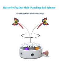 Jouets de luxe pour chats 3-en-1 : Jouet interactif automatique pour chatons avec papillon flottant, balles à plumes à mouvement aléatoire, double alimentation, en plastique