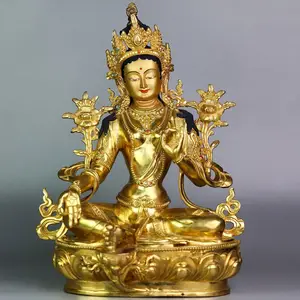 Tibetan Buddhist Gold Gilt Handmade Cast Bronze Buddha Statue Life Size Buddhism Copper Buddha Sculpture