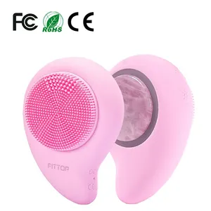 Fittop hot compress silicone face cleansing brush with heating and vibration massager