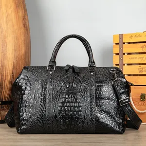 MARRANT Retro Crocodile Pattern Travel Bag Shoulder Handbag Luxury Duffel Bags Genuine Leather Travel Duffle Bags For Men