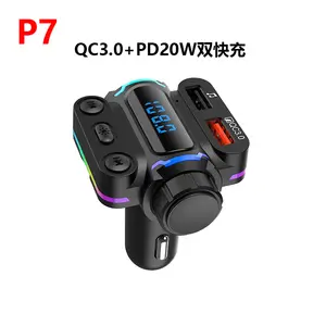 QC3.0 및 PD20W USB TYPE-C P7 무선 자동차 FM 송신기 mp3 플레이어 고속 충전 5V3A 다채로운 주변 LED 조명