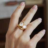 ERESI Minimalistischer Wasserdichter PVD 18K Vergoldeter Edelstahl Geometrischer Zirkon-Ring Verstellbares Design Moderner Damenschmuck
