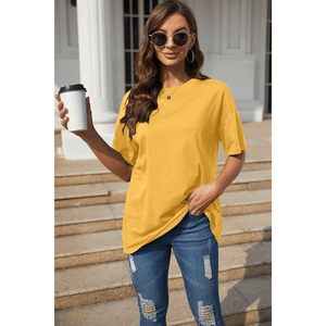 Fisoew Women's Oversized Cotton T-Shirt Crew Neck Half Sleeve Breathable <b>Tee</b> Top - Product Image 4