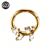 Anneau clicker délicat en titane G23 pour piercing de cartilage, motif floral, avec zircone cubique multi-coupes, pour septum, pour un style quotidien et de soirée