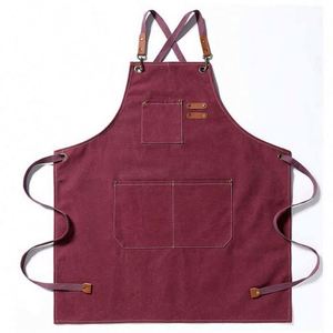 High Quality Unisex Waterproof Canvas Leather Accessories Apron Customized Logo Printing Wholesales Restaurant & Bar Uniforms - Product Image 3
