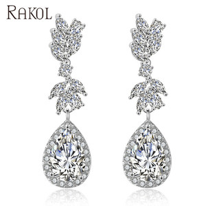 RAKOL EP2226 Cooper Brass fashion Jewelry Cubic Zirconia Long Earrings - Product Image 4