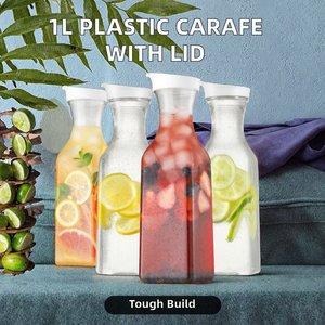 1L 50oz plastik Carafe persegi dasar sekrup tutup kendi air tutup kendi untuk kulkas untuk wiski anggur kemasan Soda jus Jar - Product Image 2