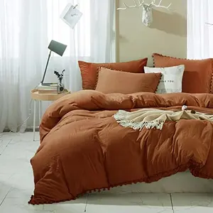 Round ball fringe design modern style polyester bedding set quilt set bed sheets cotton