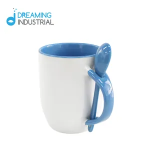 Tazze vuote a sublimazione tazze da caffè in ceramica con cucchiaio tazze a sublimazione a sublimazione con cucchiaio - Product Image 1