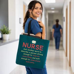 Teal Cotton <b>Tote</b> <b>Bag</b> <b>Nurse</b> Letter Print Long Handle Reusable Shopping Grocery <b>Bag</b> - Product Image 2