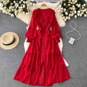 Ropa de mujer mixta y combinada de gama alta Nuevos vestidos para adultos con patrón floral de ganchillo y decoración de encaje para la primavera - Product Image 4