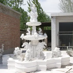 Grande fontaine à cheval d'extérieur en marbre blanc, fourniture de pierre raffinée à vendre