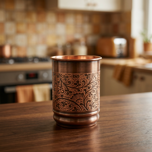 Vaso de Cobre con Diseño Floral Tradicional, Reutilizable para Bebidas Calientes, Regalo para Adultos - Product Image 5