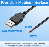 Câble Pigtail USB-A Mâle 20AWG de 1 pied, pré-encâblé rouge et noir