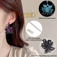 Boucles d'oreilles pendantes exotiques pour femmes, motif fleur, zircon cubique, franges, pierre turquoise bleue, plaqué or noir