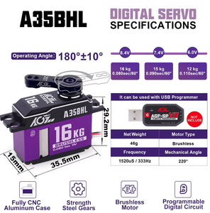 AGFRC A35BHL 46g 0.08Sec Metal Gear HV 4.8V-8.4V Programmable Brushless <b>Mini</b> Digital Expert 1:12 <b>Scale</b> RC - Product Image 2