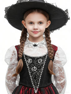 Disfraz de Bruja para Niñas, Vestido Negro y Rojo de Halloween con Sombrero, Estilo Gótico, Inspirado en Películas y Series de TV, de Poliéster - Product Image 3