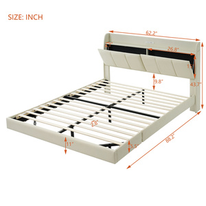 Lit plateforme moderne personnalisé en PU, taille Queen, avec cadre flottant, tête de lit avec rangement et veilleuse à capteur tactile - Product Image 2