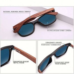 Lunettes de soleil carrées polarisées en bois, personnalisées, très vendues, avec verres miroir colorés, en bois naturel, pour hommes - Product Image 6