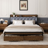 Lit rembourré moderne de luxe à cadre métallique réglable, avec tête de lit pliable et tiroirs de rangement extra larges – Meilleur rapport qualité-prix