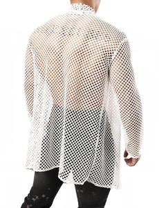 قميص رجالي مثير كبير شال أجوف متوسط الطول سترة شبكة منظور قميص طويل الأكمام - Product Image 6