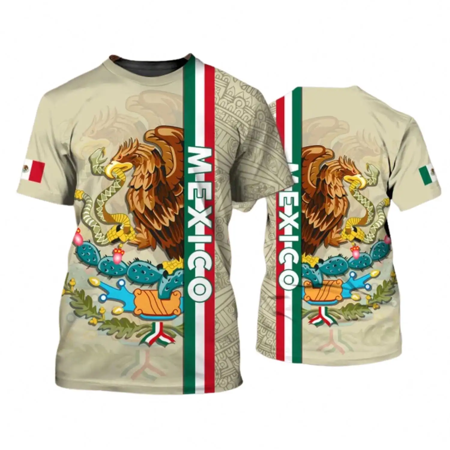 Plus Size Eagle & Snake Graphic Custom Print T-shirt Wholesale Mexican Flag Cool Tees Workout Men's Clothing Casual Sportswear