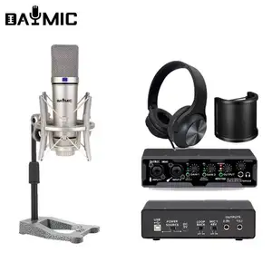 Professional Studio Recording Monitors Microphone Headphones Sound Card Home Club Music Singing Broadcast Equipment Kit