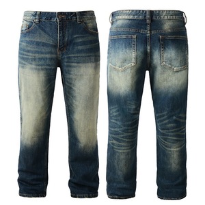 Pantalon droit en denim de coton confortable haut de gamme pour hommes, style décontracté et ample avec motif à la bombe - Product Image 1