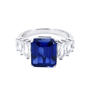 925 <b>silver</b> <b>emerald</b> cut sapphire <b>ring</b>, light luxury women's <b>ring</b> - Product Image 2