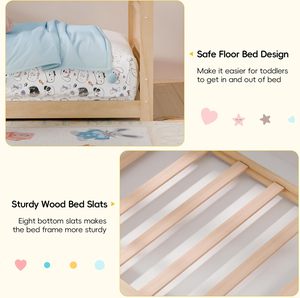 Cama Montessori Doble Tipo Casa con Cabecero y Piecero <span class=keywords><strong>de</strong></span> Madera Maciza <span class=keywords><strong>para</strong></span> Niños Pequeños y Adolescentes, Dormitorio Shandong Natural - Product Image 6