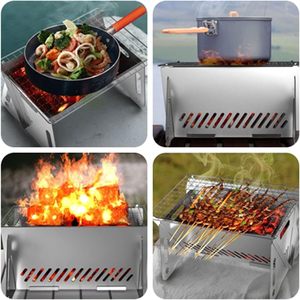 Parrilla Portátil de Carbón de Acero Inoxidable, Estufa de Barbacoa Cromada con Dispositivo de Seguridad contra Llamas, Fácil de Montar, para Interiores/Exteriores - Product Image 3