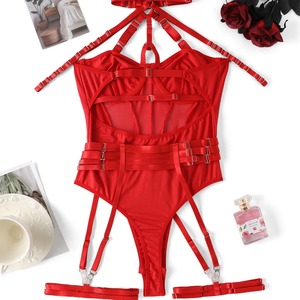 Lencería sexy, body rojo de malla con tiras y liguero, ropa de club para mujer, para <span class=keywords><strong>la</strong></span> noche de <span class=keywords><strong>la</strong></span> luna de miel, malla transparente. - Product Image 2