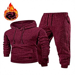 Ensemble de survêtement bordeaux à capuche pour homme, manches longues, fermeture à cordon, tenue décontractée d'hiver, couleur unie, respirant, coupe régulière - Product Image 1