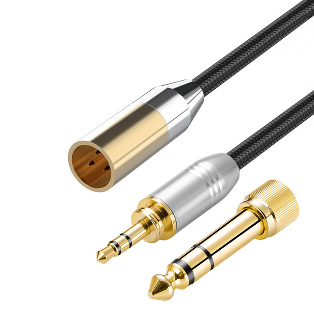 Bochara 30cm Braided 3.5mm/6.35mm Stereo Jack Male to Mini XLR Male Converter OFC Audio Cable Shielded