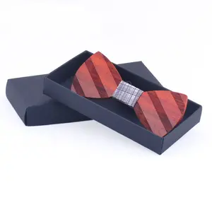 Mới Đến Tùy Chỉnh Mens Laser Gỗ Bow Tie Với Hộp Quà Tặng Giấy Màu Đen