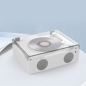 Lecteur CD de style tourne-disque rétro, système audio de bureau stéréo avec connexion sans fil, couvercle anti-poussière transparent, lecteur de musique vintage - Product Image 4