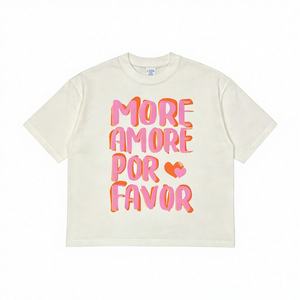 T-shirt surdimensionné avec imprimé slogan « More Amore Por Favor » - T-shirt en coton décontracté blanc crème - Product Image 1