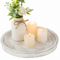 Plateau décoratif rond en bois blanc de style farmhouse, très apprécié, pour le salon, le cheminée et la salle de bain/spa