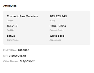 Surfactante aniónico en polvo SLS SDS K12 de grado industrial 90%-94% para la industria de limpieza y espumación - Product Image 6
