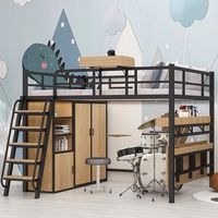 Lit mezzanine multifonctionnel avec cadre en fer épais et bureau surélevé pour petits appartements, armoire sous le lit