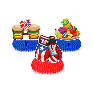 Huancai Puerto <span class=keywords><strong>Rico</strong></span> bandera panal Mesa centros de mesa 9 Uds adornos de papel colgantes para suministros de fiesta de cumpleaños puertorriqueños - Product Image 3