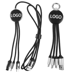 Cordon de charge Led 3 en 1 personnalisé 1m lumière phosphorescente LOGO câble de charge multi USB 3 en 1