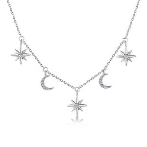 Dylam Elegant Summer Double Layered Necklace S925 Sterling <b>Silver</b> Cross Star Moon Pentagram Layered Beads <b>Choker</b> Necklace Girls - Product Image 1