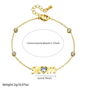 MOM Heart Charm Bracelet Gold Plated Zinc Alloy Crystal Bezel Setting Women's Gift Jewelry - Product Image 4