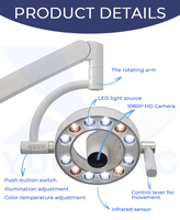 Lampe d'opération dentaire LED sans ombre avec caméra HD, enregistrement, température de couleur réglable et objectif zoom optique pour la dentisterie