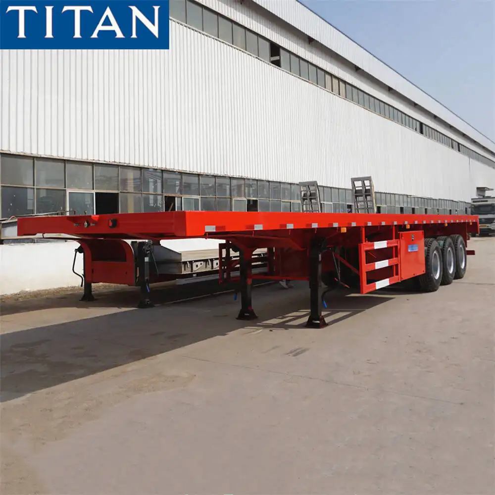 China 40 feet Container Flat Bed Tri Axle Flatbed Semi Truck Trailer for Sale in Harare